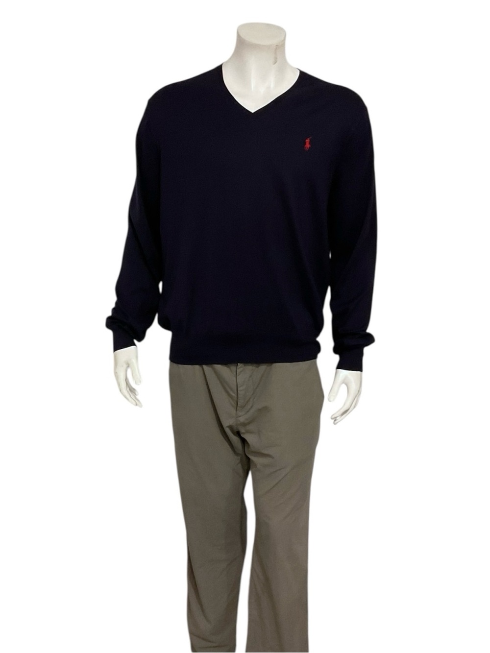 Ralph Lauren Men’s Navy V Neck Pima Cotton Sweater